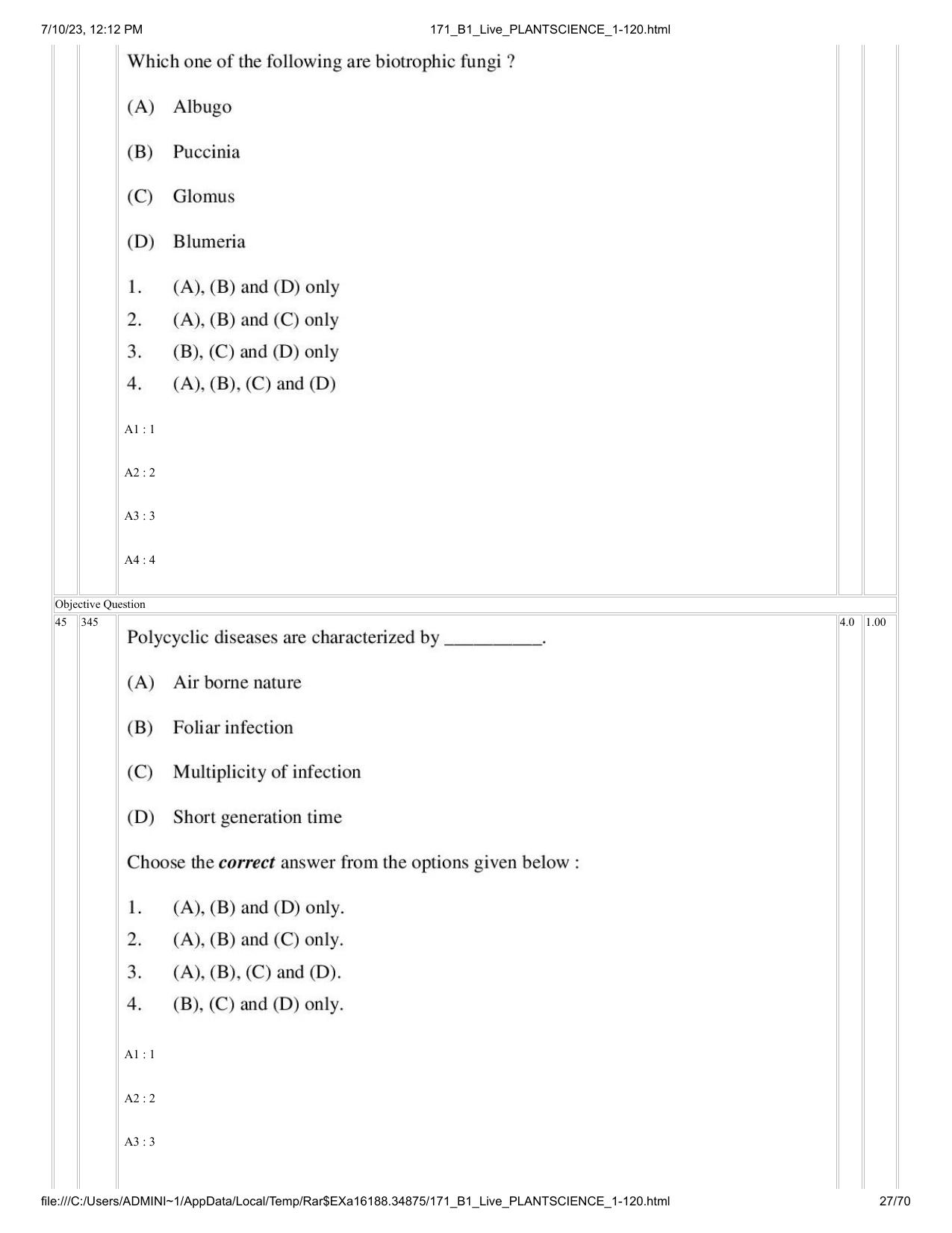ICAR AIEEA PG 2023 PLANT SCIENCES Question Paper - Page 27