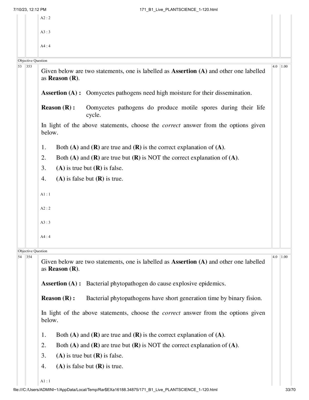 ICAR AIEEA PG 2023 PLANT SCIENCES Question Paper - Page 33