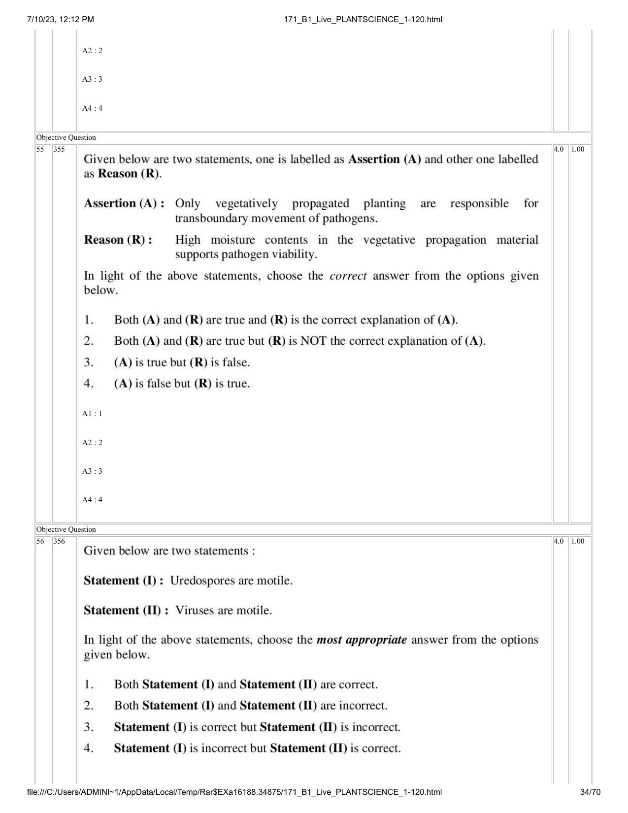 ICAR AIEEA PG 2023 PLANT SCIENCES Question Paper - Page 34