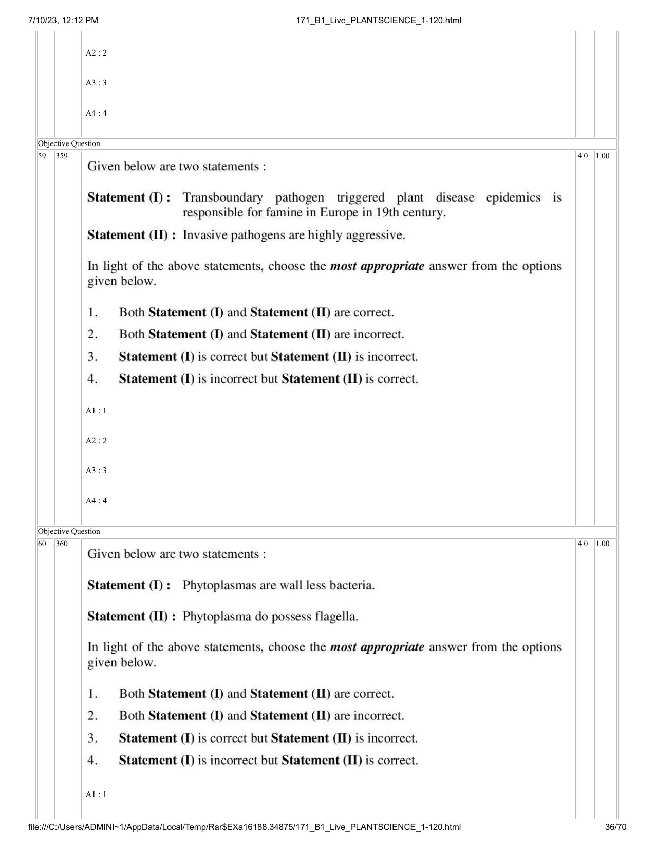 ICAR AIEEA PG 2023 PLANT SCIENCES Question Paper - Page 36
