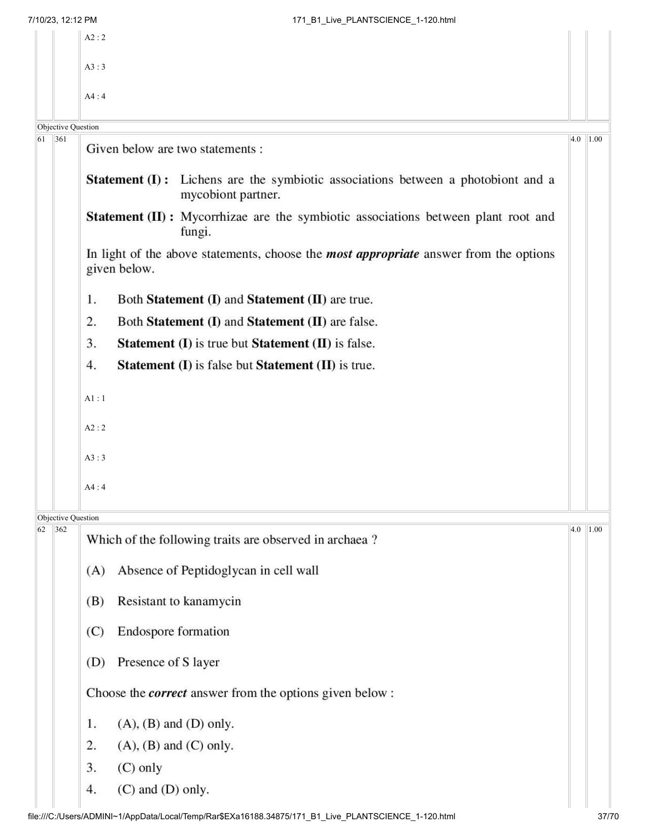 ICAR AIEEA PG 2023 PLANT SCIENCES Question Paper - Page 37