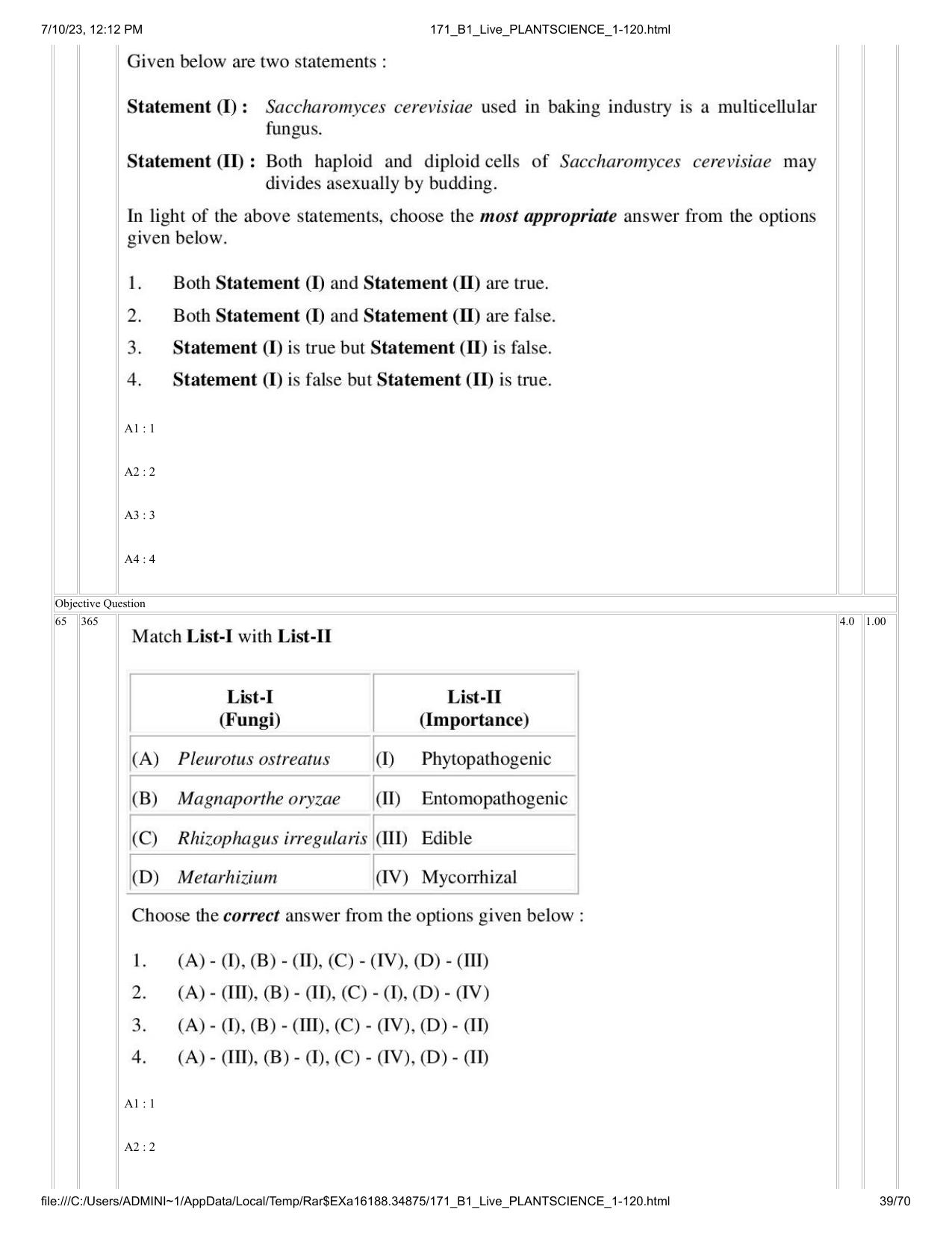 ICAR AIEEA PG 2023 PLANT SCIENCES Question Paper - Page 39