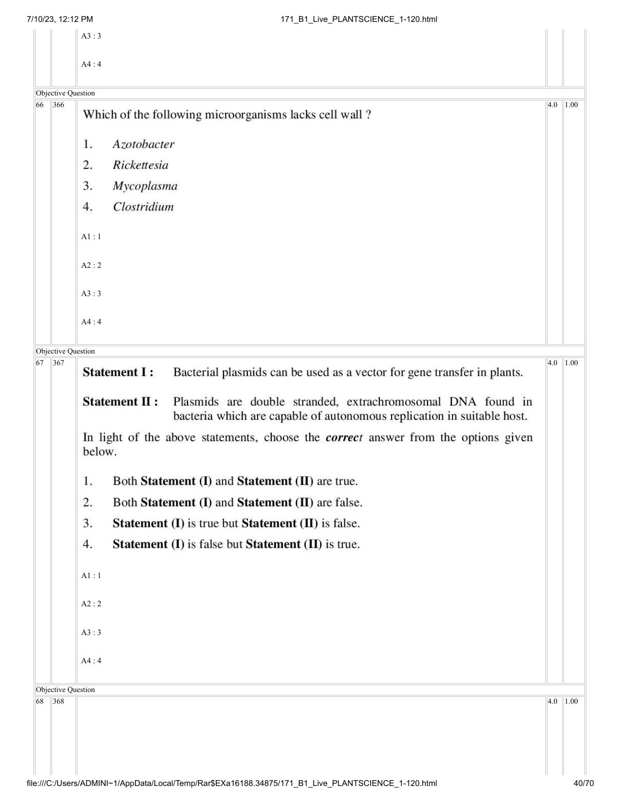 ICAR AIEEA PG 2023 PLANT SCIENCES Question Paper - Page 40