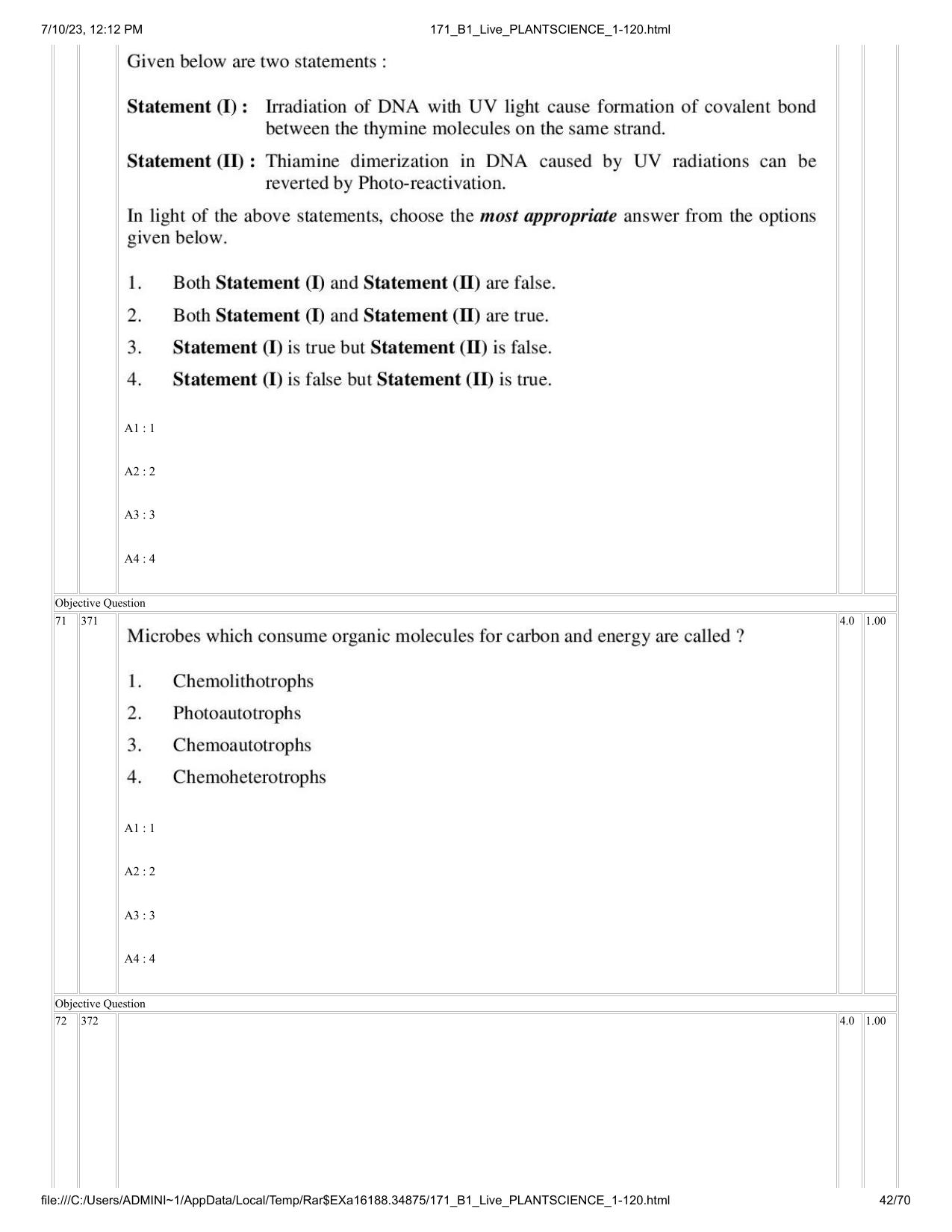 ICAR AIEEA PG 2023 PLANT SCIENCES Question Paper - Page 42