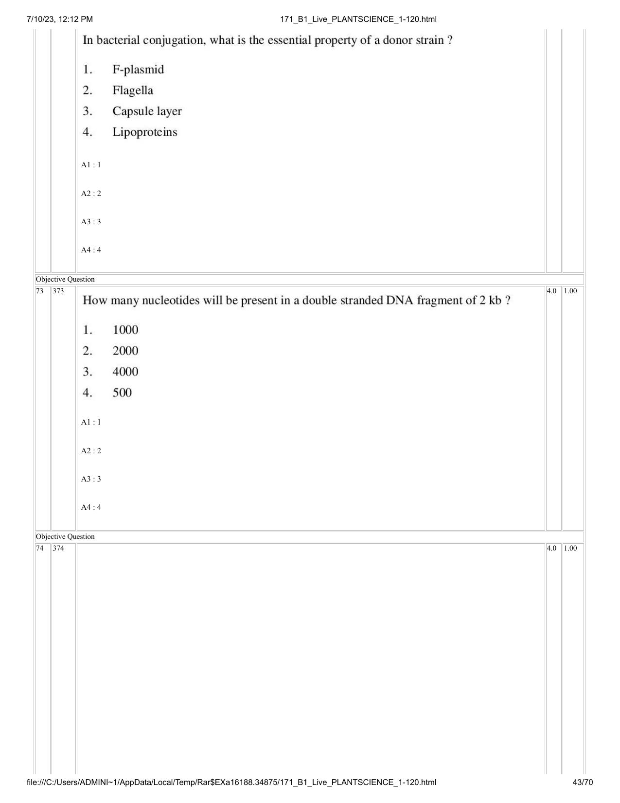 ICAR AIEEA PG 2023 PLANT SCIENCES Question Paper - Page 43