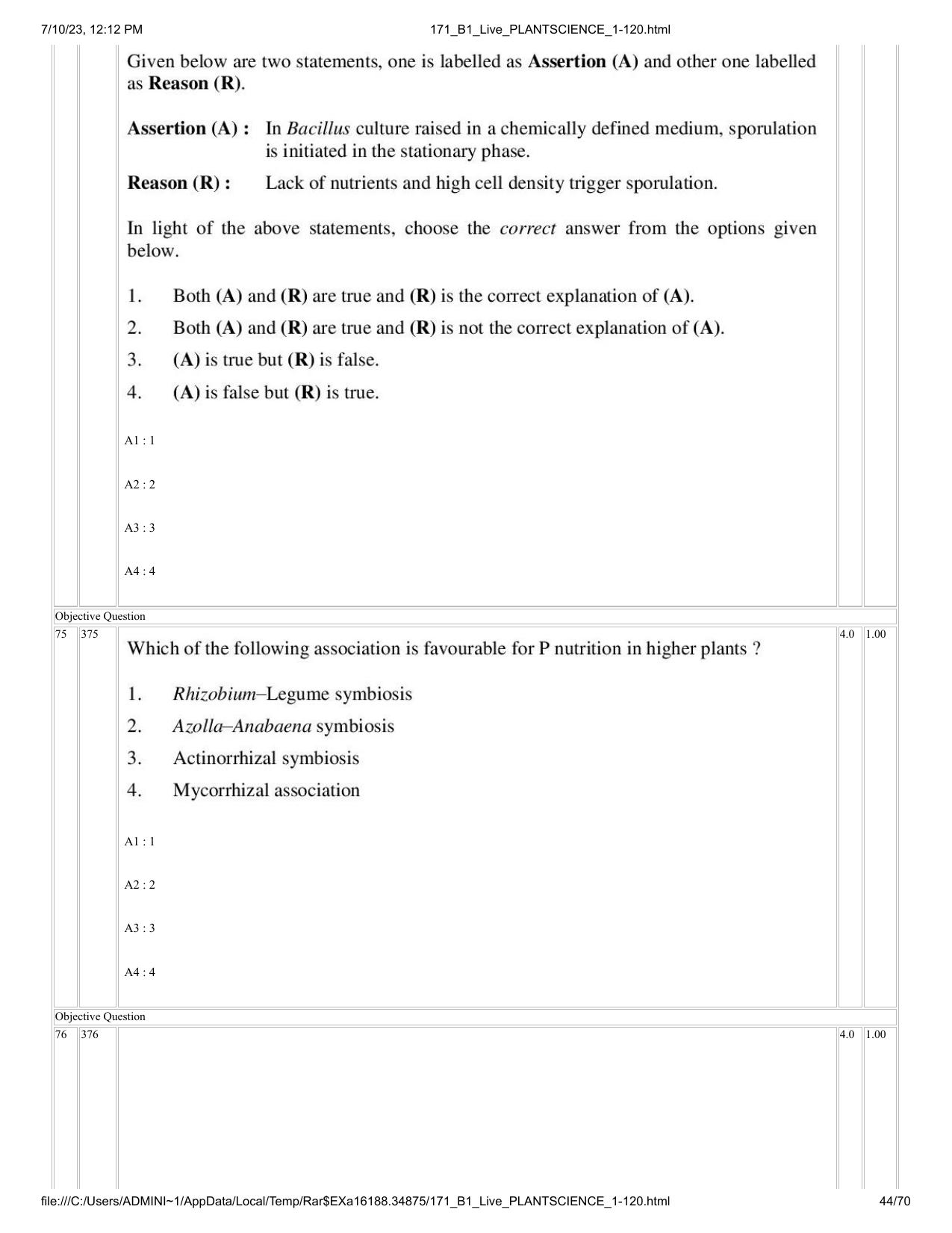 ICAR AIEEA PG 2023 PLANT SCIENCES Question Paper - Page 44