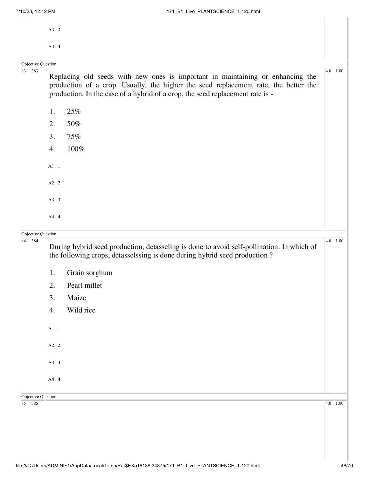 ICAR AIEEA PG 2023 PLANT SCIENCES Question Paper - Page 48