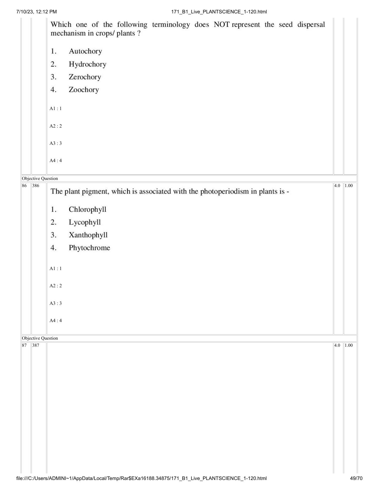 ICAR AIEEA PG 2023 PLANT SCIENCES Question Paper - Page 49