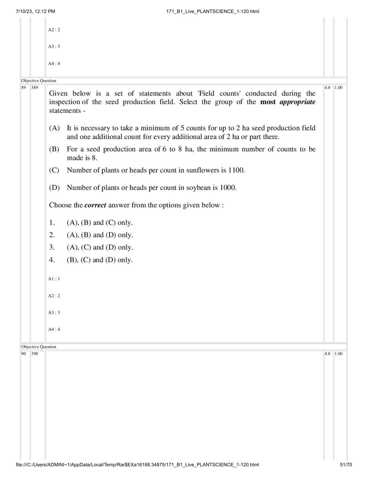 ICAR AIEEA PG 2023 PLANT SCIENCES Question Paper - Page 51