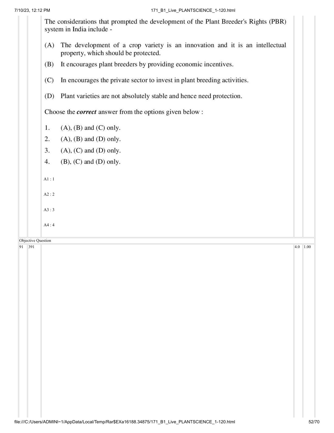 ICAR AIEEA PG 2023 PLANT SCIENCES Question Paper - Page 52