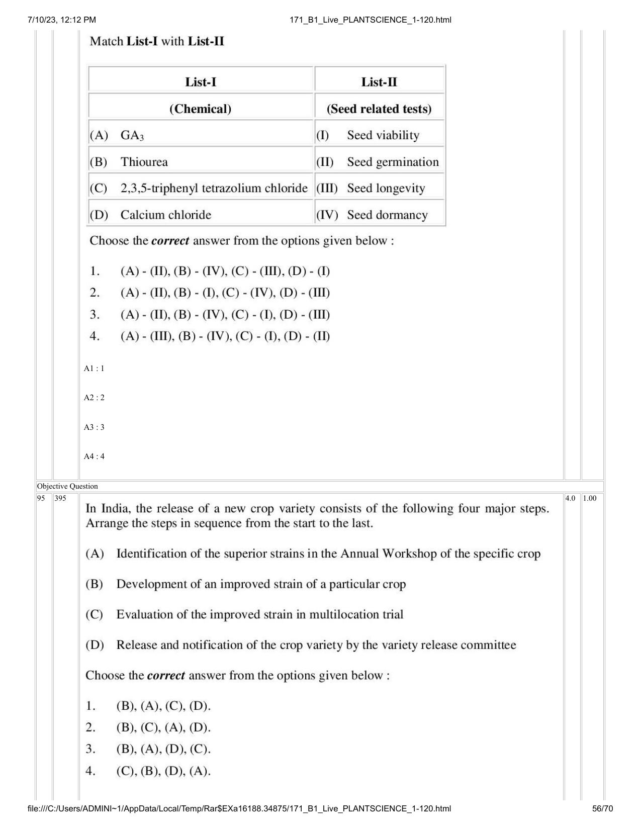 ICAR AIEEA PG 2023 PLANT SCIENCES Question Paper - Page 56