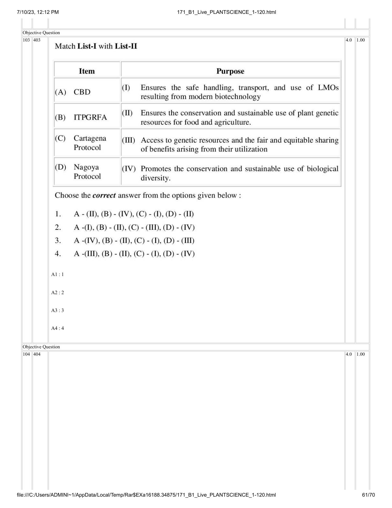 ICAR AIEEA PG 2023 PLANT SCIENCES Question Paper - Page 61