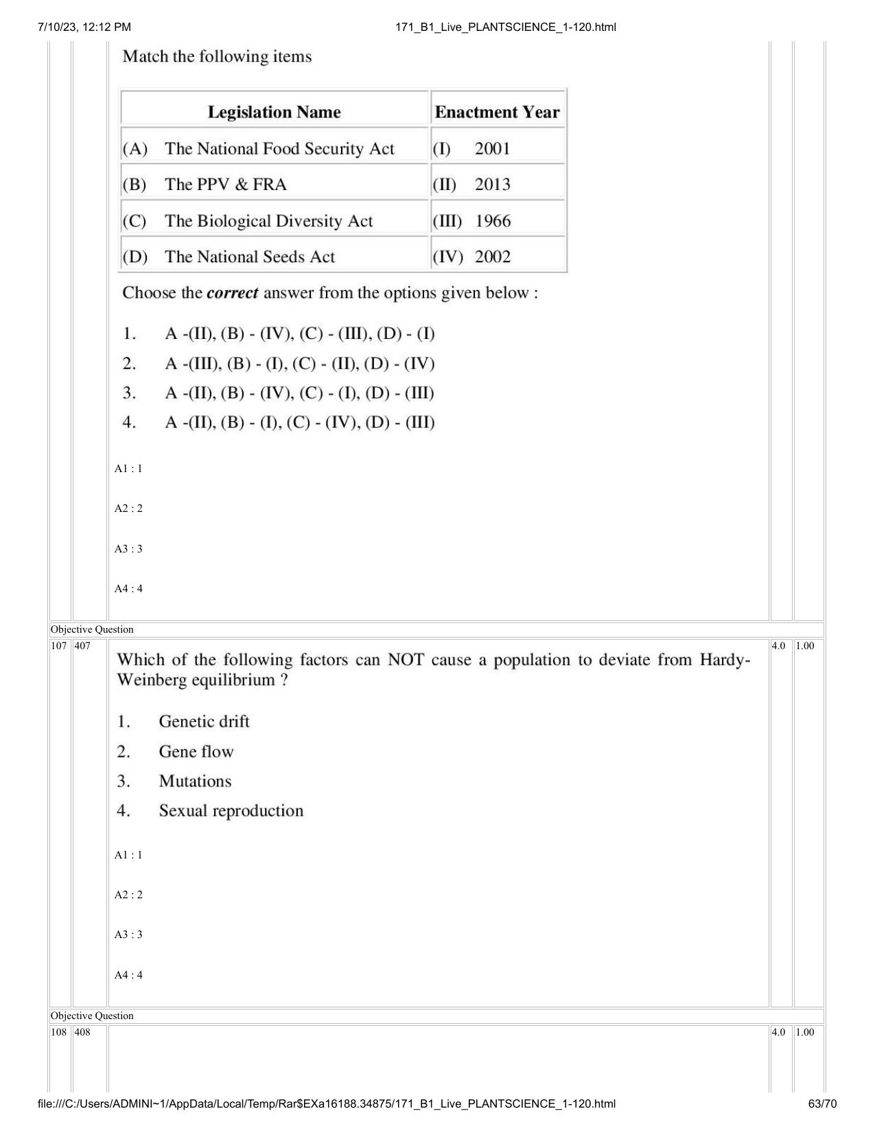 ICAR AIEEA PG 2023 PLANT SCIENCES Question Paper - Page 63
