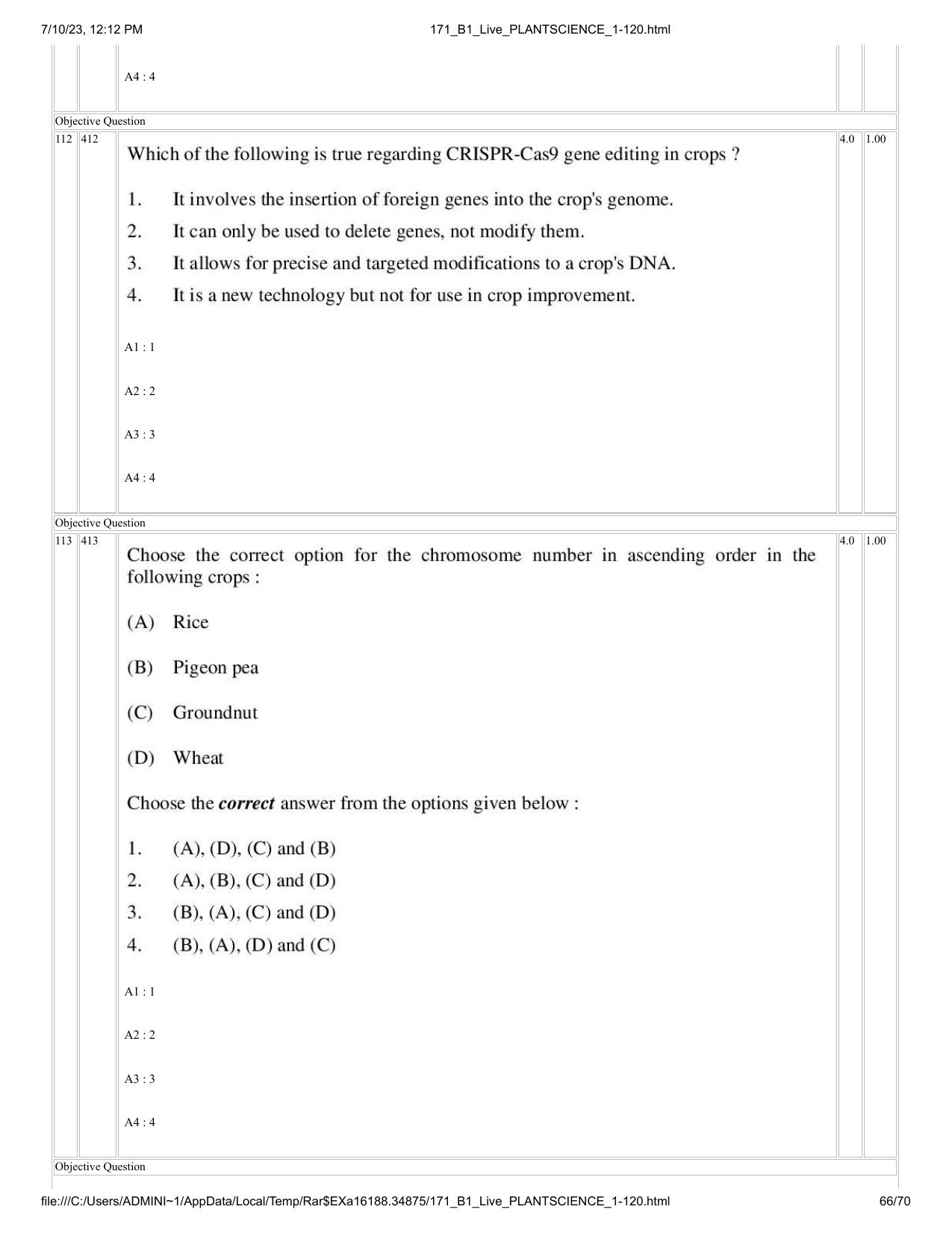 ICAR AIEEA PG 2023 PLANT SCIENCES Question Paper - Page 66