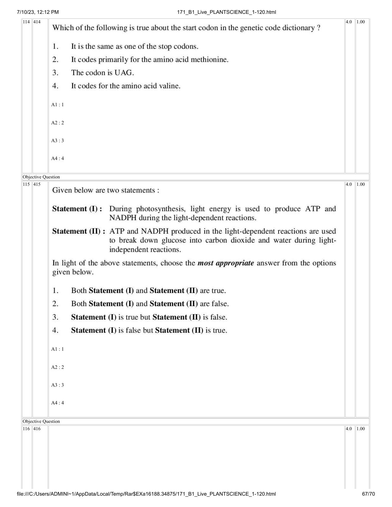ICAR AIEEA PG 2023 PLANT SCIENCES Question Paper - Page 67