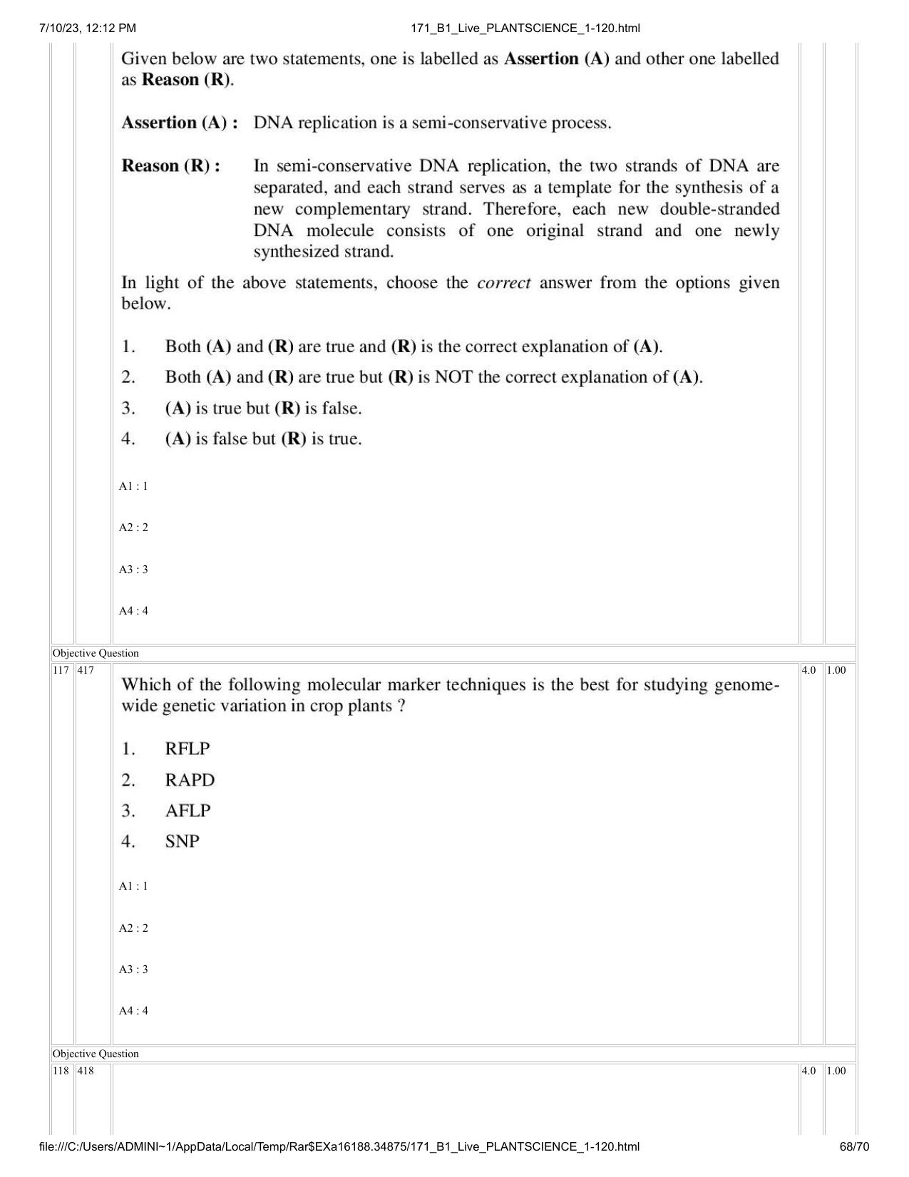 ICAR AIEEA PG 2023 PLANT SCIENCES Question Paper - Page 68