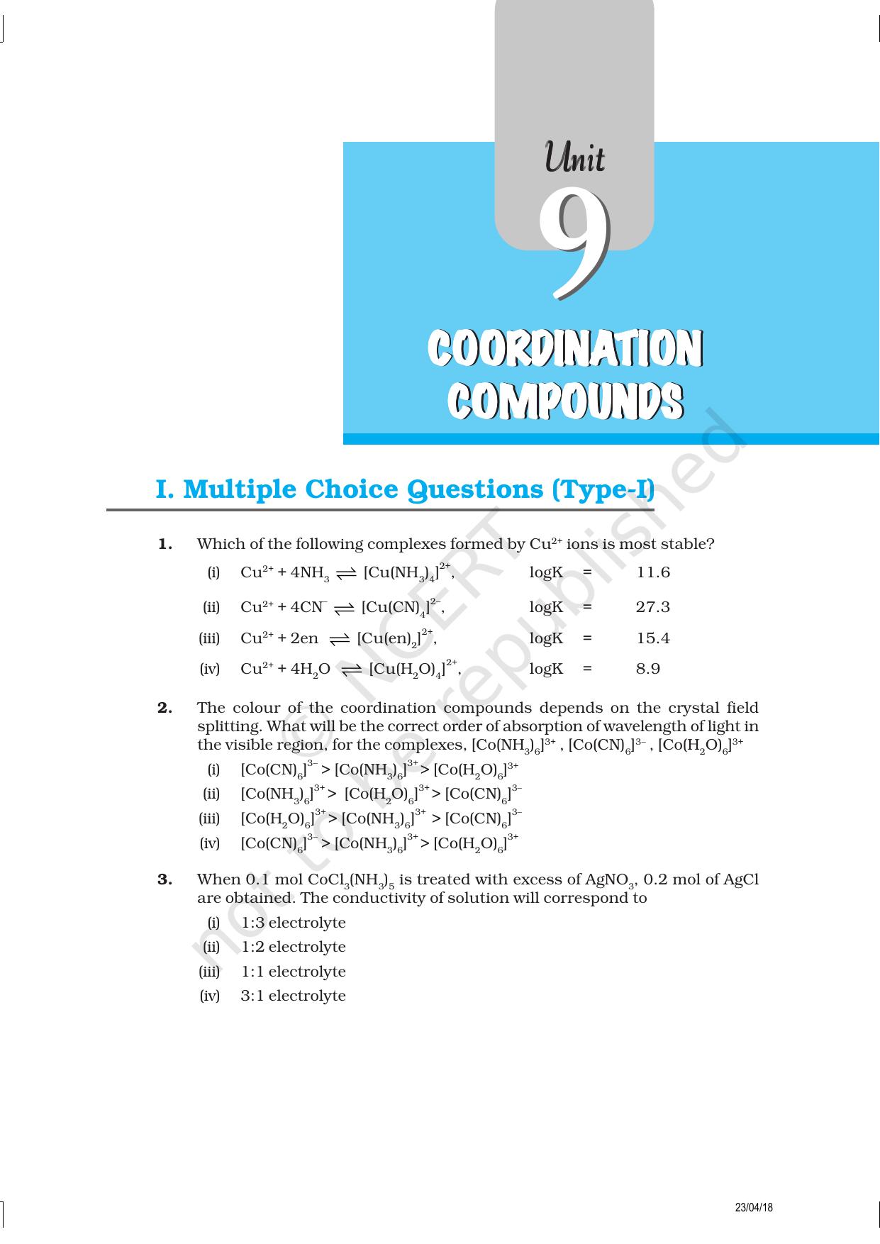 NCERT Exemplar Class 12: Chemistry - Coordination Compounds - Page 1