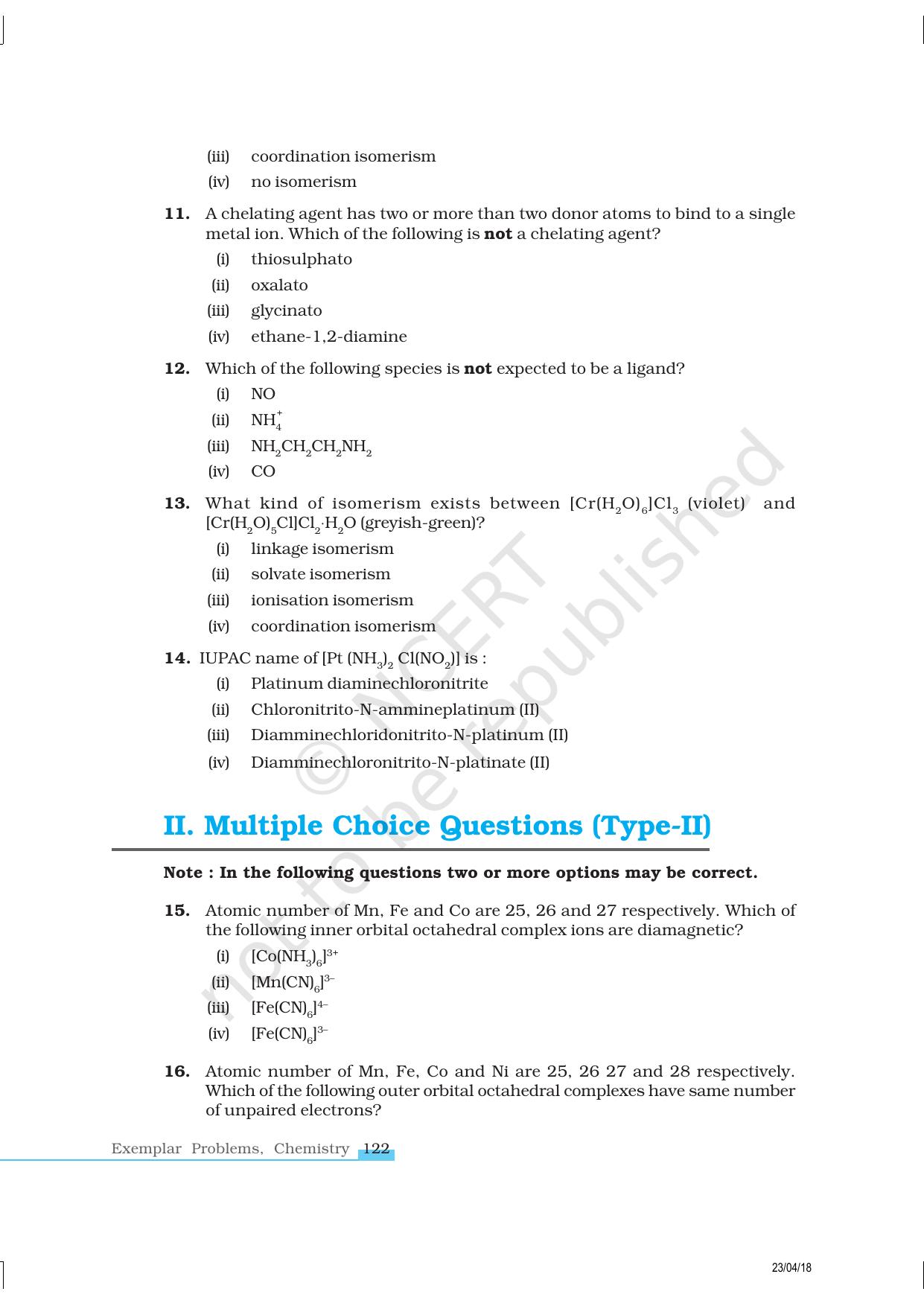 NCERT Exemplar Class 12: Chemistry - Coordination Compounds - Page 3
