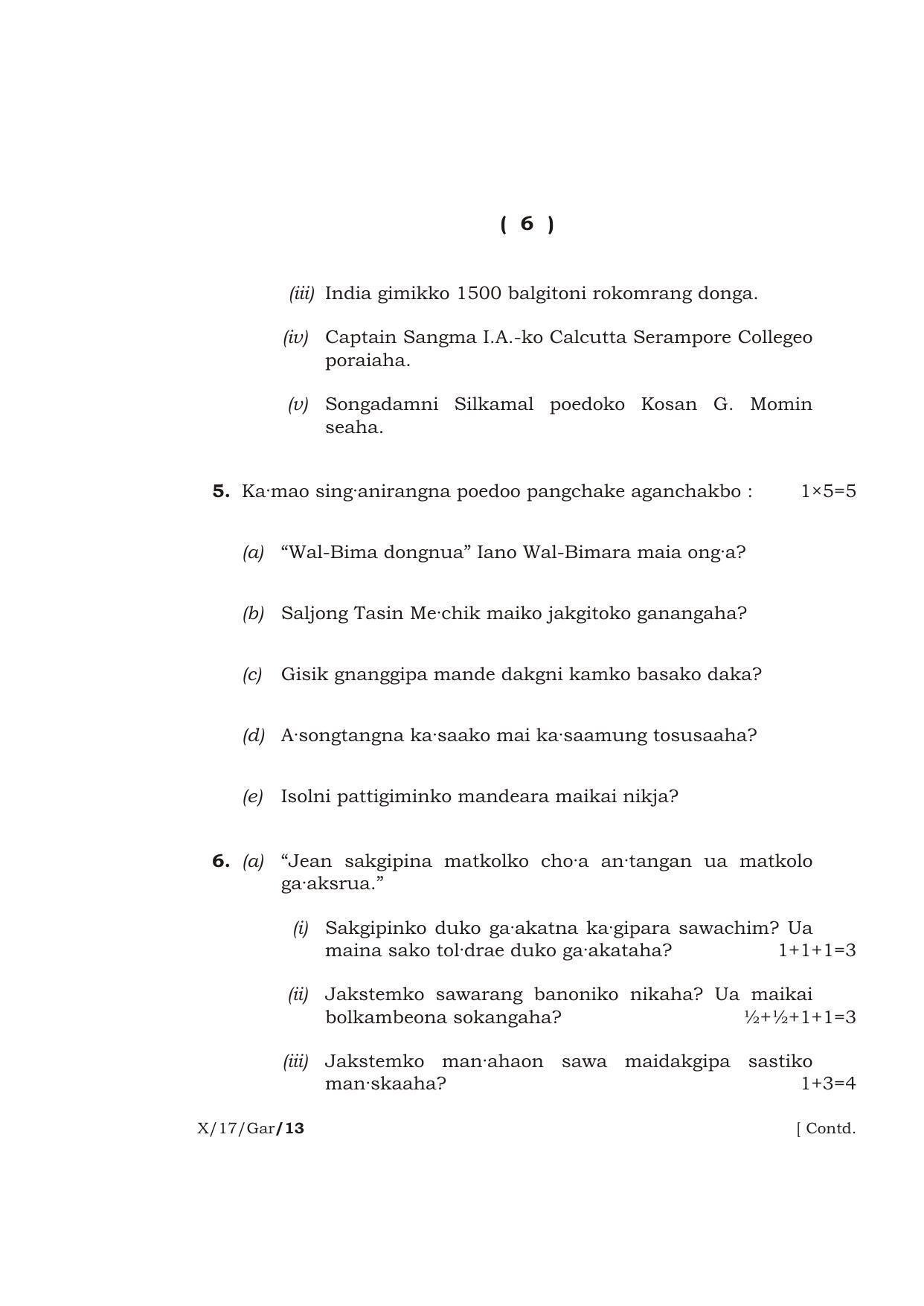Meghalaya Board (MBOSE) Class 10 GARO 2017 Question Paper - Page 6