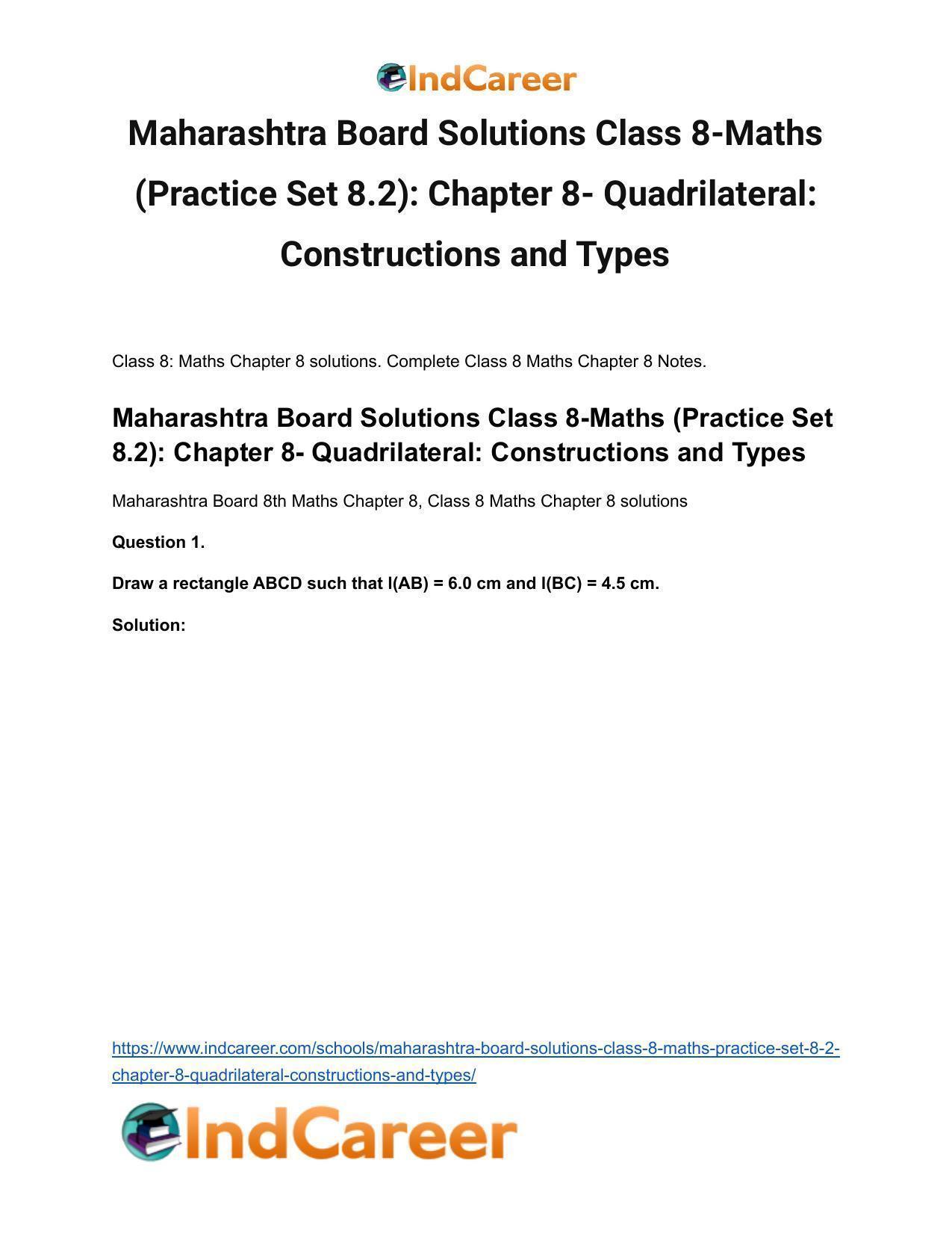 Maharashtra Board Solutions Class 8-Maths (Practice Set 8.2): Chapter 8- Quadrilateral: Constructions and Types - Page 2