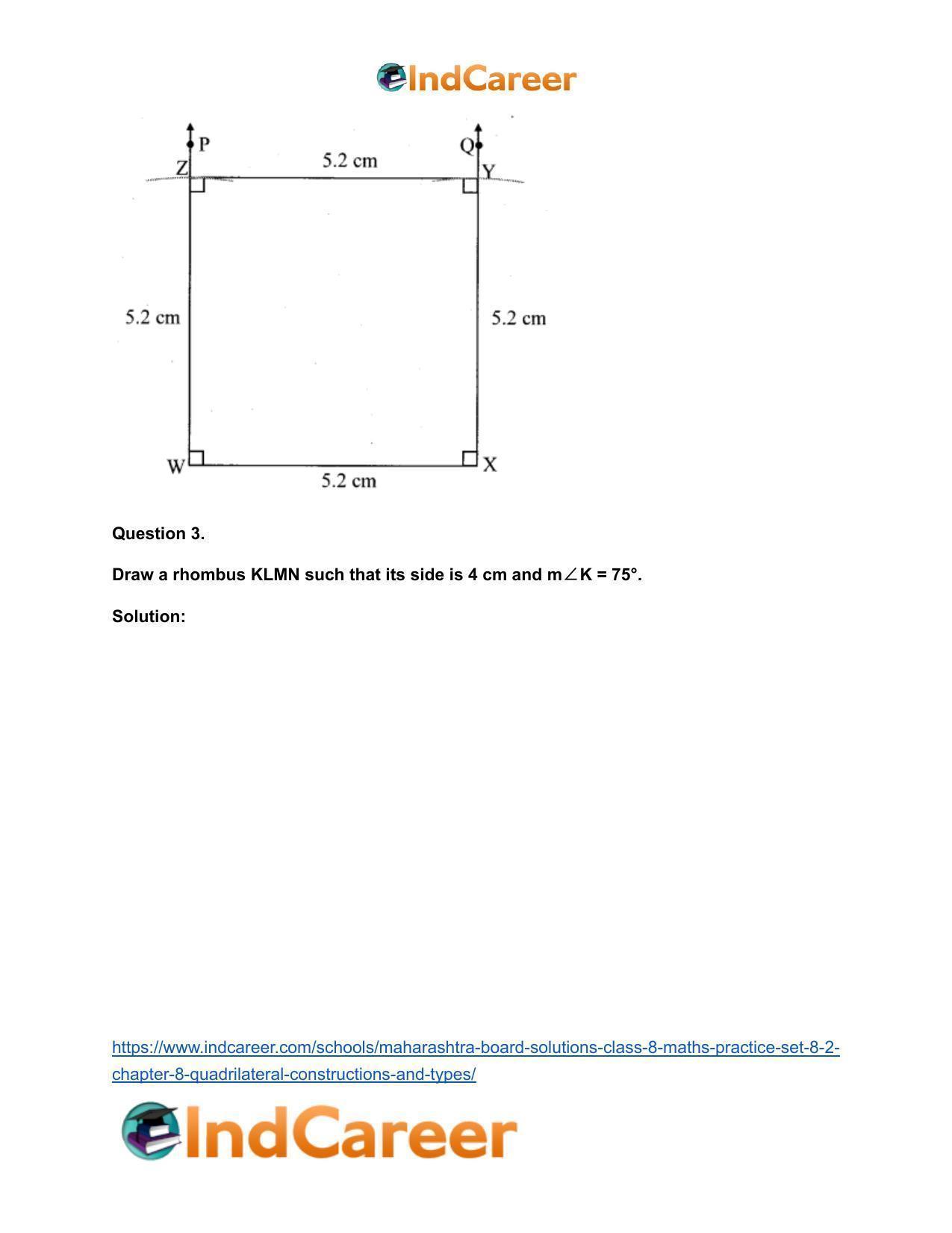 Maharashtra Board Solutions Class 8-Maths (Practice Set 8.2): Chapter 8- Quadrilateral: Constructions and Types - Page 4