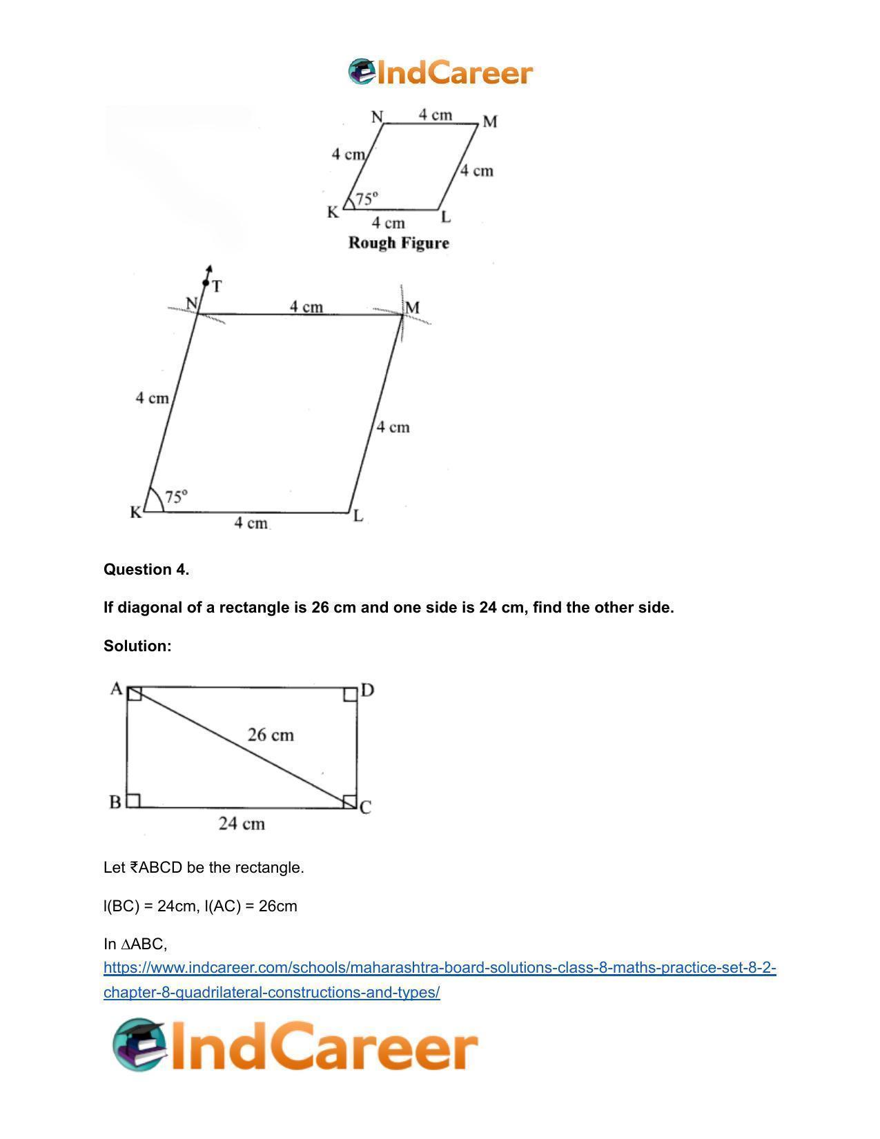 Maharashtra Board Solutions Class 8-Maths (Practice Set 8.2): Chapter 8- Quadrilateral: Constructions and Types - Page 5