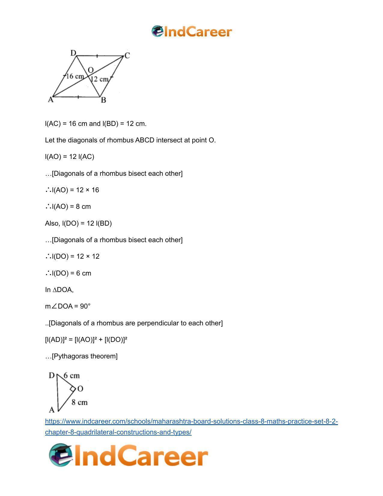 Maharashtra Board Solutions Class 8-Maths (Practice Set 8.2): Chapter 8- Quadrilateral: Constructions and Types - Page 7