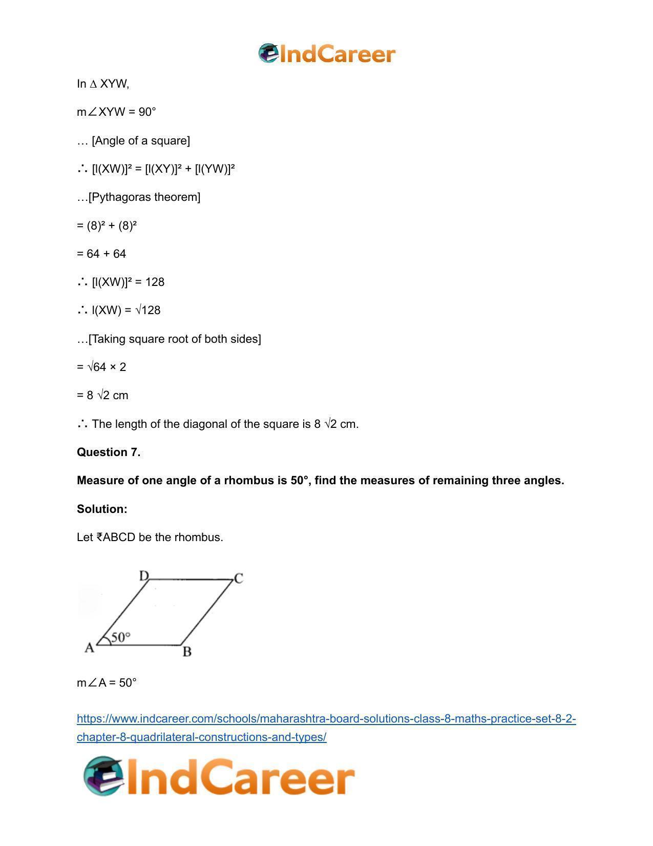 Maharashtra Board Solutions Class 8-Maths (Practice Set 8.2): Chapter 8- Quadrilateral: Constructions and Types - Page 9