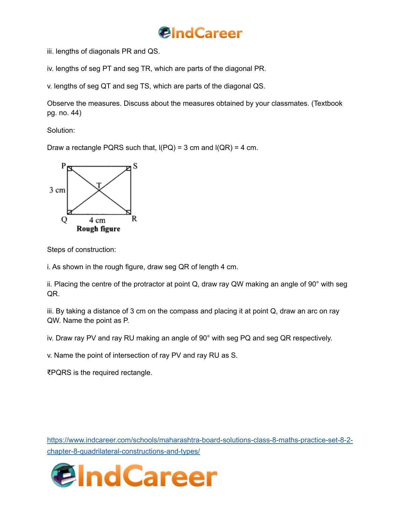 Maharashtra Board Solutions Class 8-Maths (Practice Set 8.2): Chapter 8- Quadrilateral: Constructions and Types - Page 11