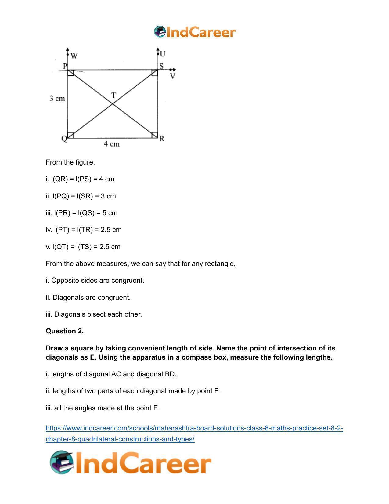 Maharashtra Board Solutions Class 8-Maths (Practice Set 8.2): Chapter 8- Quadrilateral: Constructions and Types - Page 12