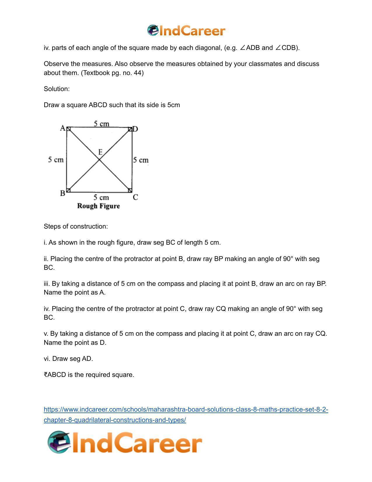 Maharashtra Board Solutions Class 8-Maths (Practice Set 8.2): Chapter 8- Quadrilateral: Constructions and Types - Page 13