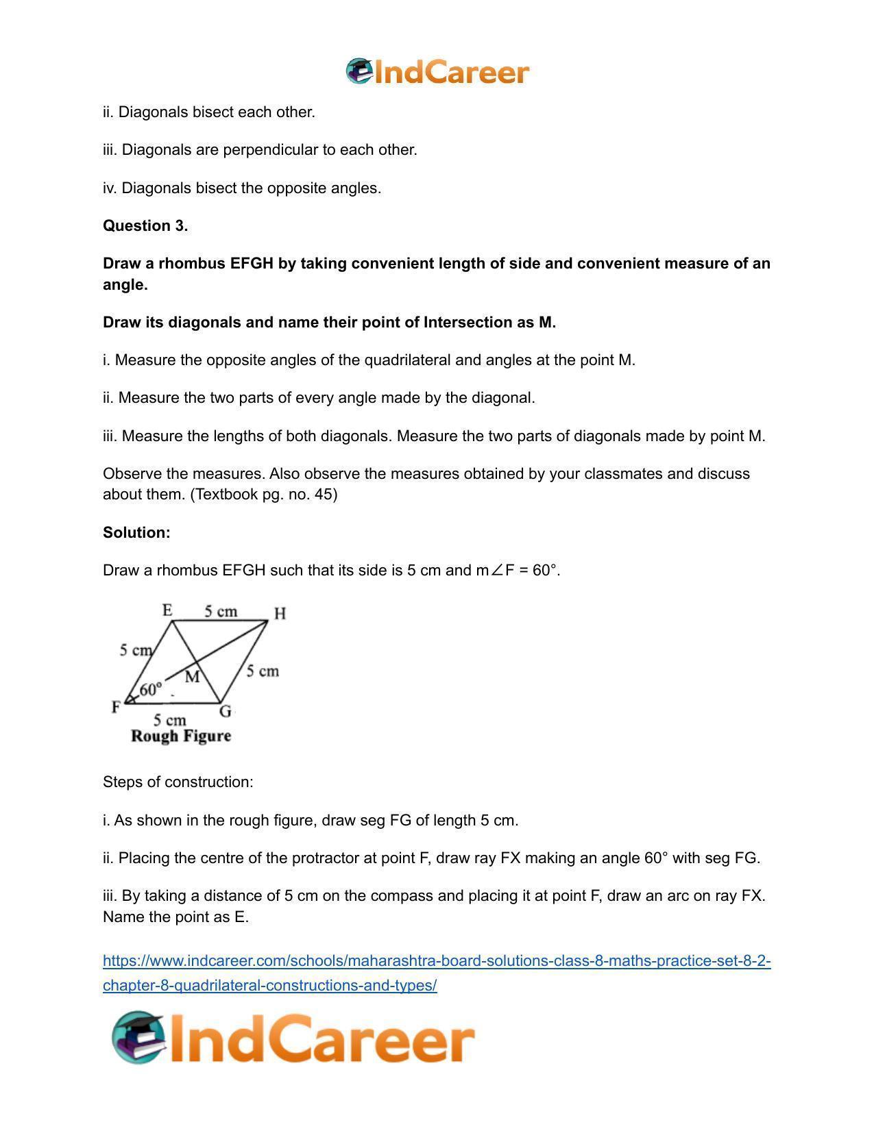 Maharashtra Board Solutions Class 8-Maths (Practice Set 8.2): Chapter 8- Quadrilateral: Constructions and Types - Page 15