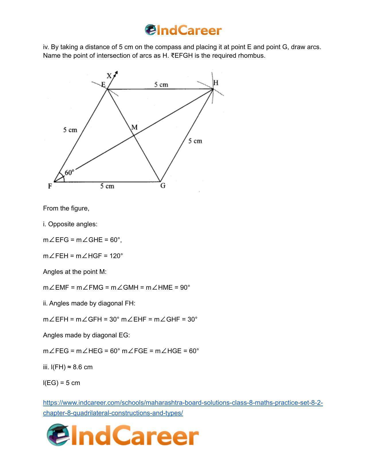 Maharashtra Board Solutions Class 8-Maths (Practice Set 8.2): Chapter 8- Quadrilateral: Constructions and Types - Page 16