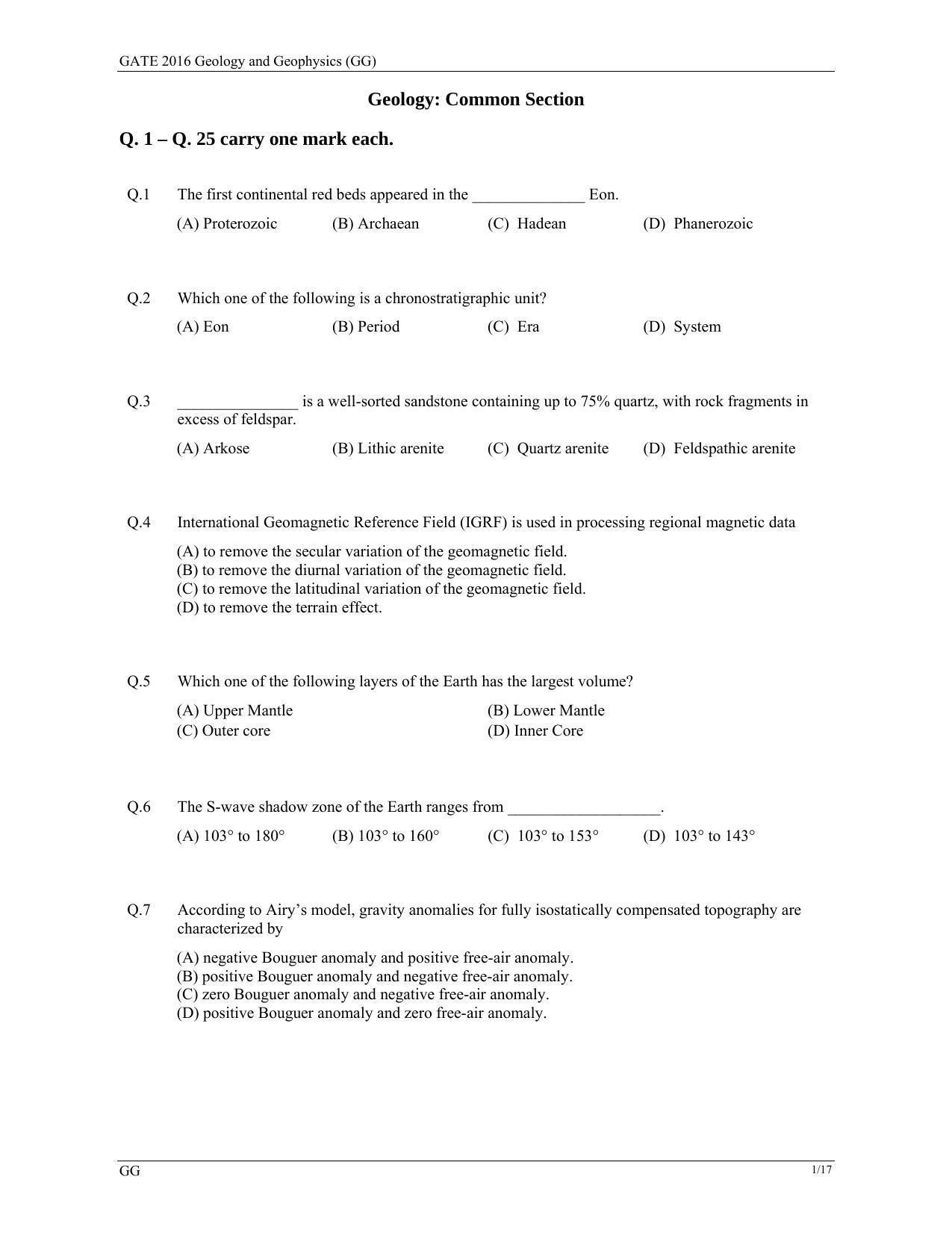 GATE 2016 Geology and Geophysics (GG) Question Paper with Answer Key - Page 4