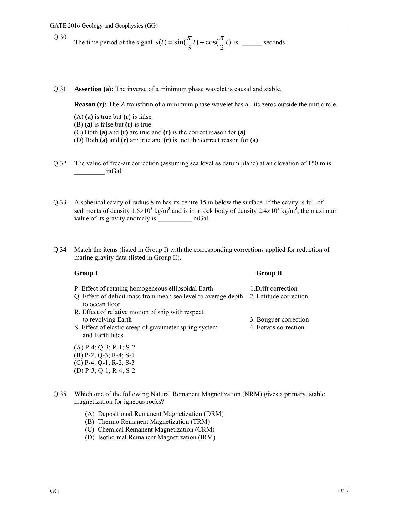 GATE 2016 Geology and Geophysics (GG) Question Paper with Answer Key - Page 16
