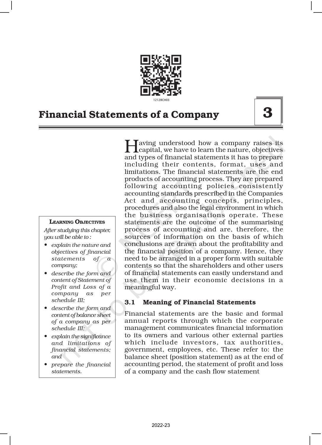 NCERT Book for Class 12 Accountancy Part II Chapter 3 Financial Statements of a Company - Page 1