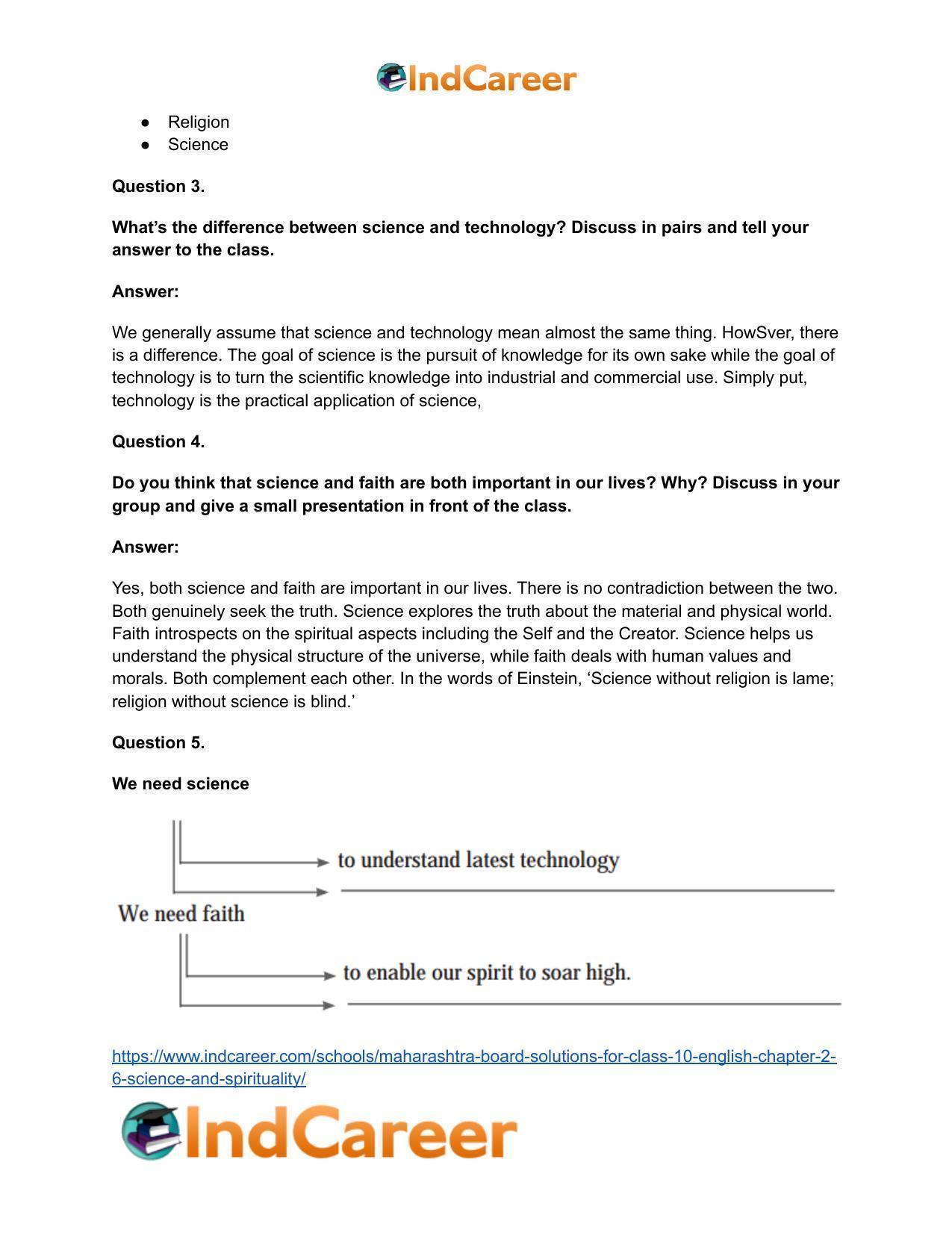 Maharashtra Board Solutions For Class 10 English Chapter 2 6 Science And Spirituality 