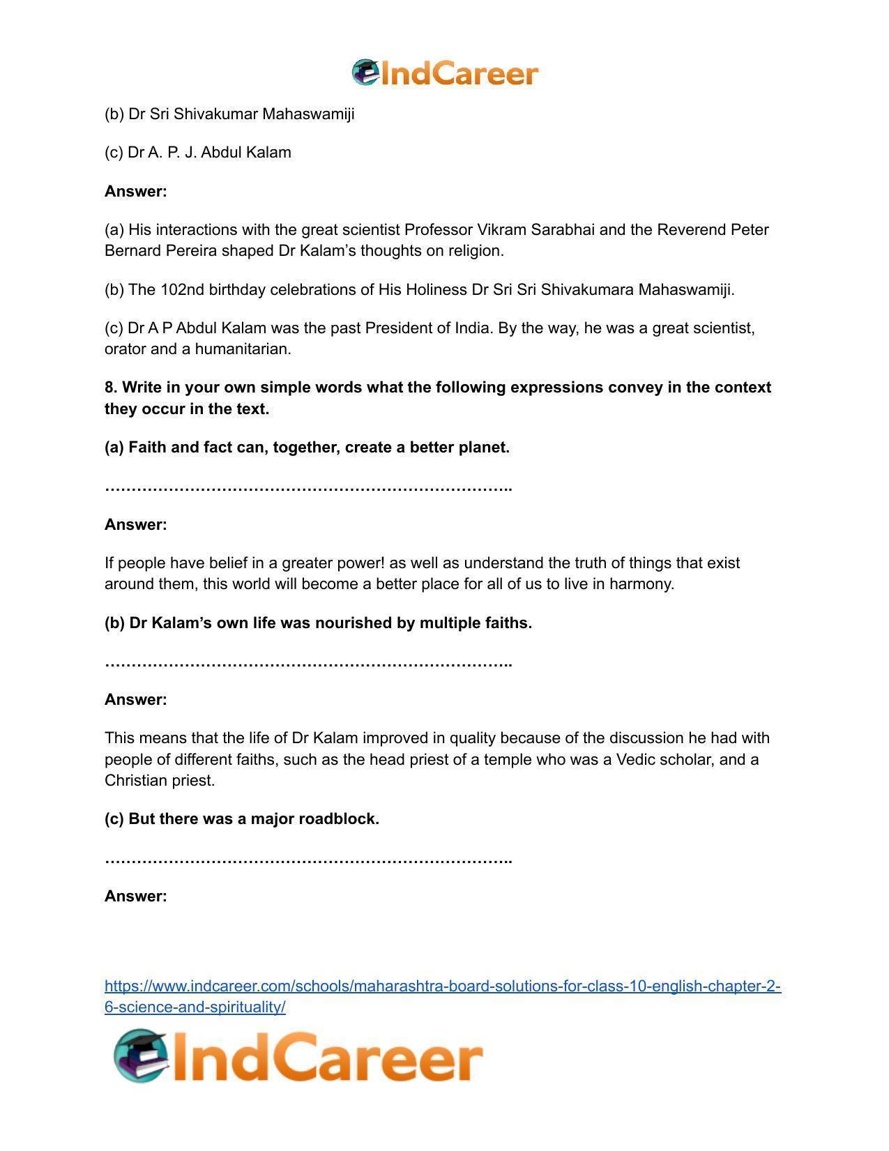 Maharashtra Board Solutions for Class 10- English: Chapter 2.6- Science and Spirituality - Page 14