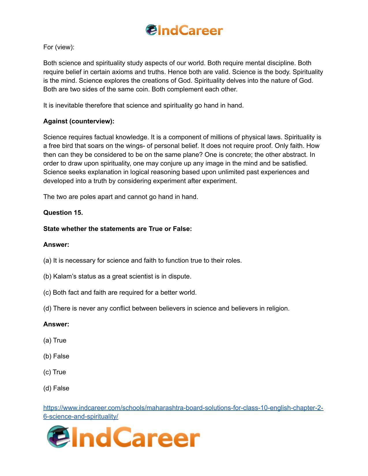 Maharashtra Board Solutions for Class 10- English: Chapter 2.6- Science and Spirituality - Page 24
