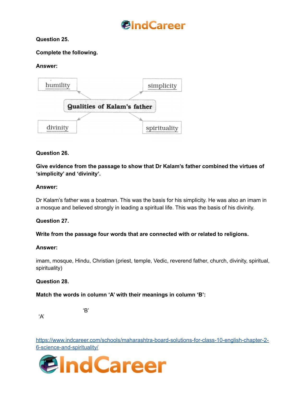 Maharashtra Board Solutions for Class 10- English: Chapter 2.6- Science and Spirituality - Page 28