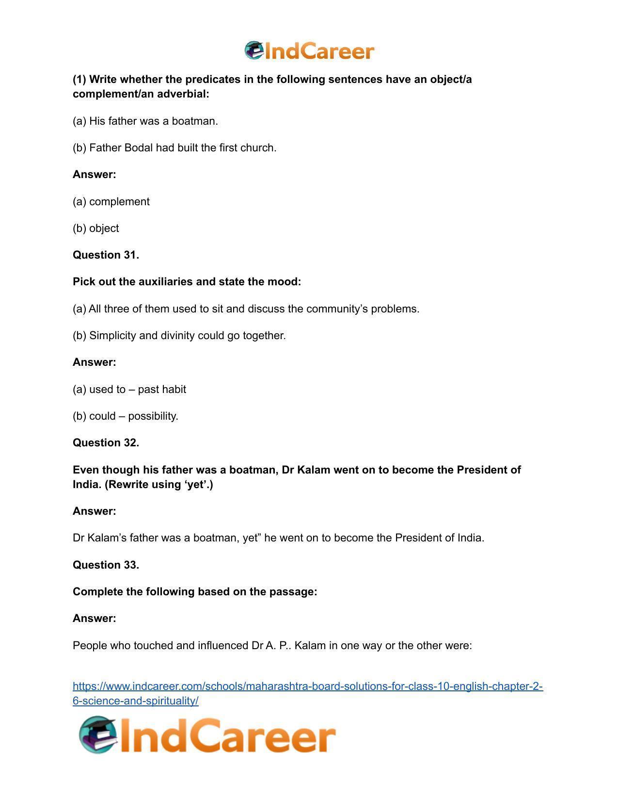 Maharashtra Board Solutions for Class 10- English: Chapter 2.6- Science and Spirituality - Page 30