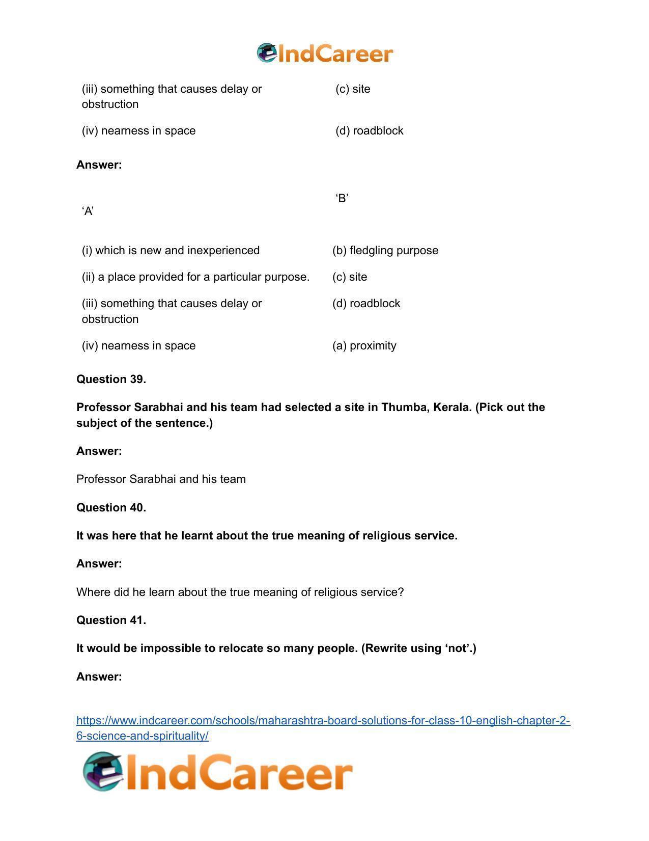Maharashtra Board Solutions for Class 10- English: Chapter 2.6- Science and Spirituality - Page 33
