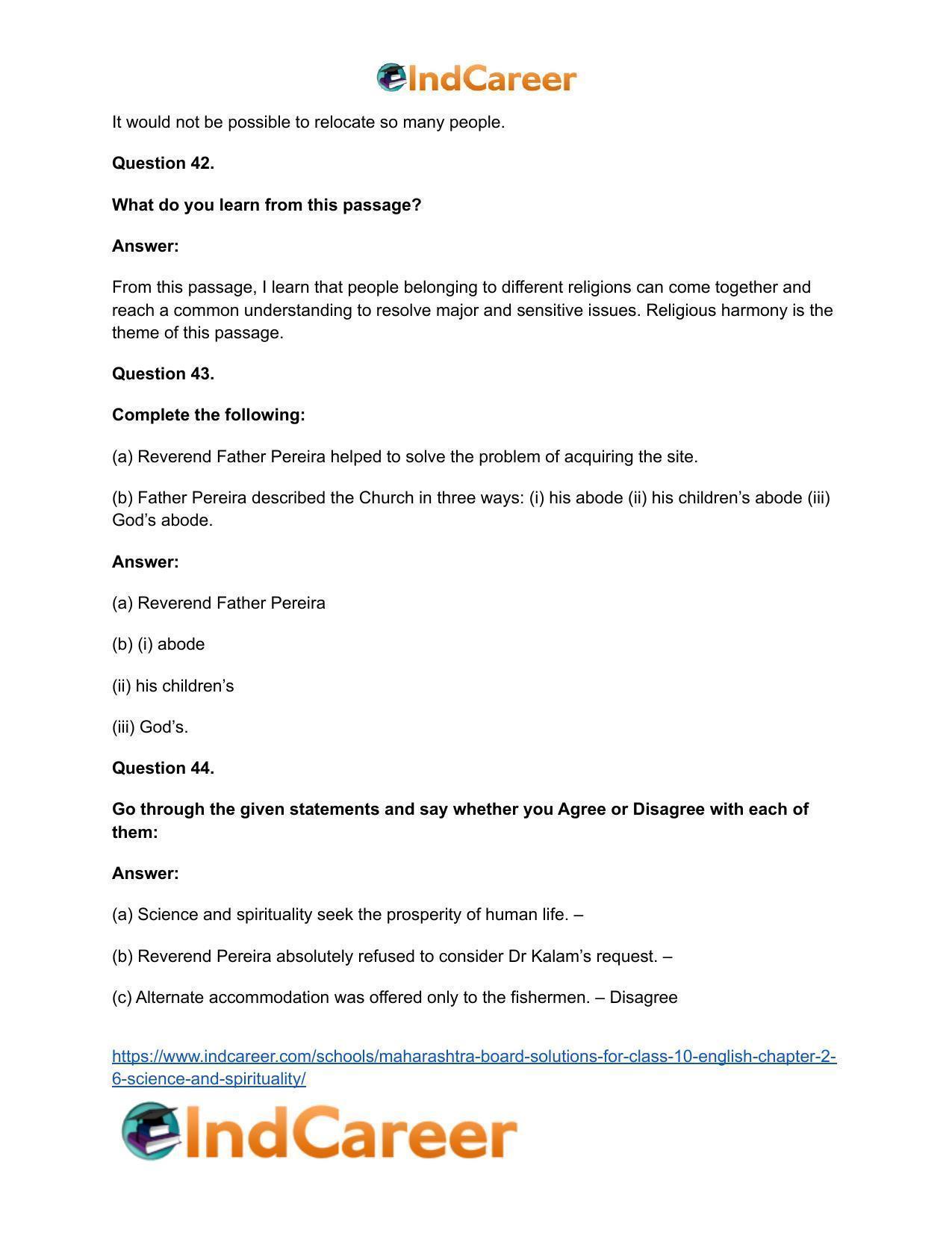 Maharashtra Board Solutions for Class 10- English: Chapter 2.6- Science and Spirituality - Page 34
