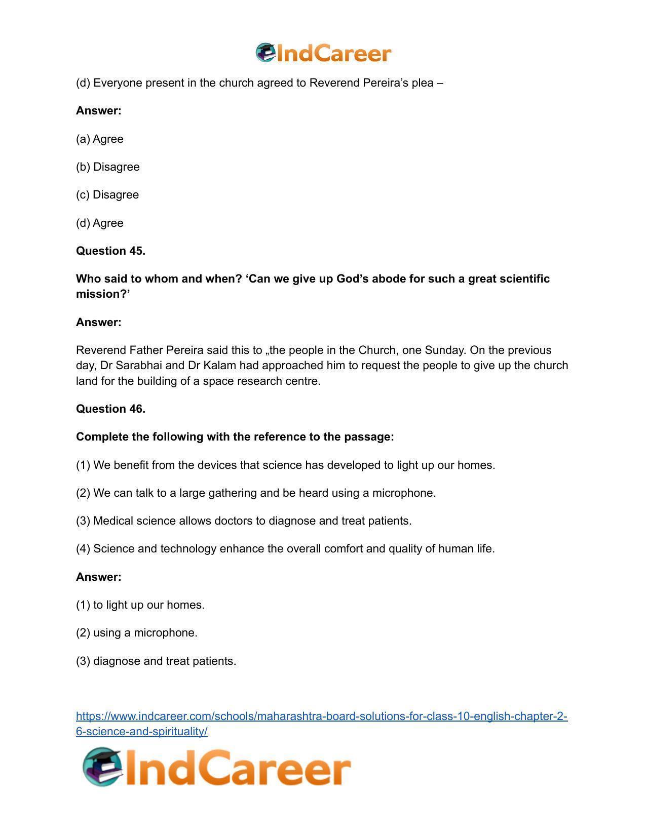 Maharashtra Board Solutions for Class 10- English: Chapter 2.6- Science and Spirituality - Page 35
