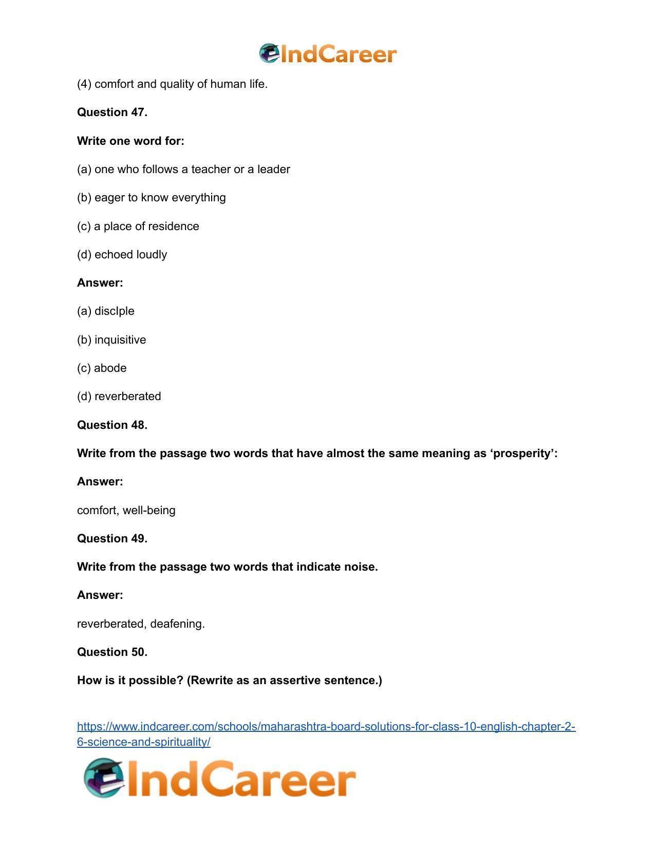 Maharashtra Board Solutions for Class 10- English: Chapter 2.6- Science and Spirituality - Page 36