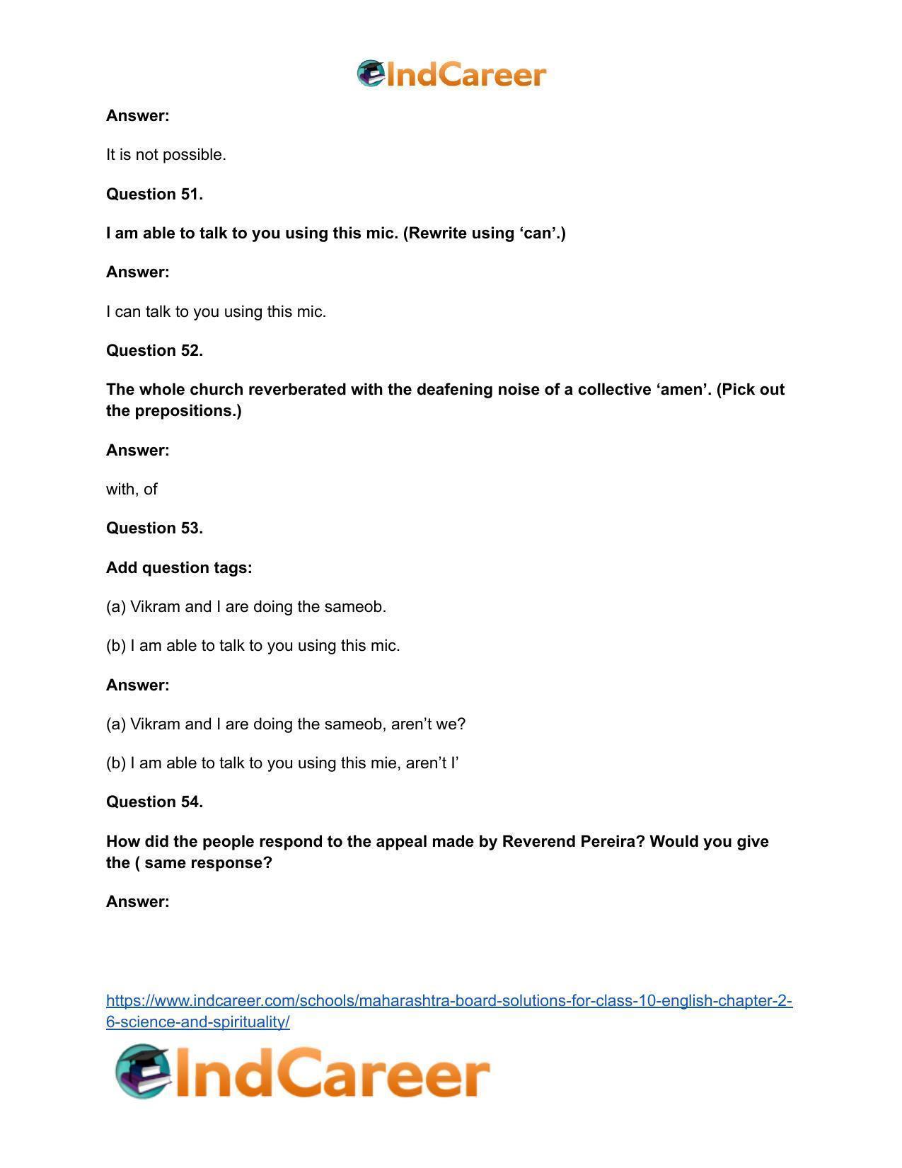 Maharashtra Board Solutions for Class 10- English: Chapter 2.6- Science and Spirituality - Page 37