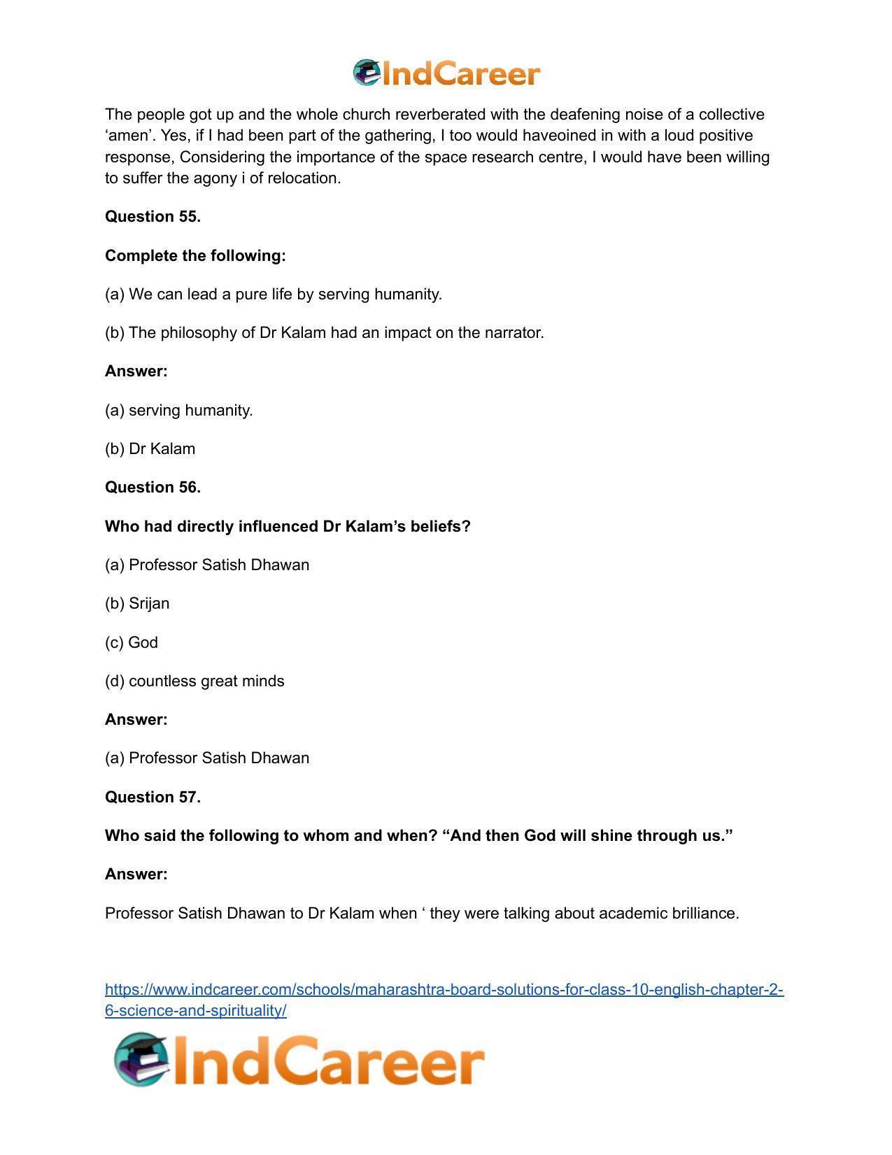 Maharashtra Board Solutions for Class 10- English: Chapter 2.6- Science and Spirituality - Page 38