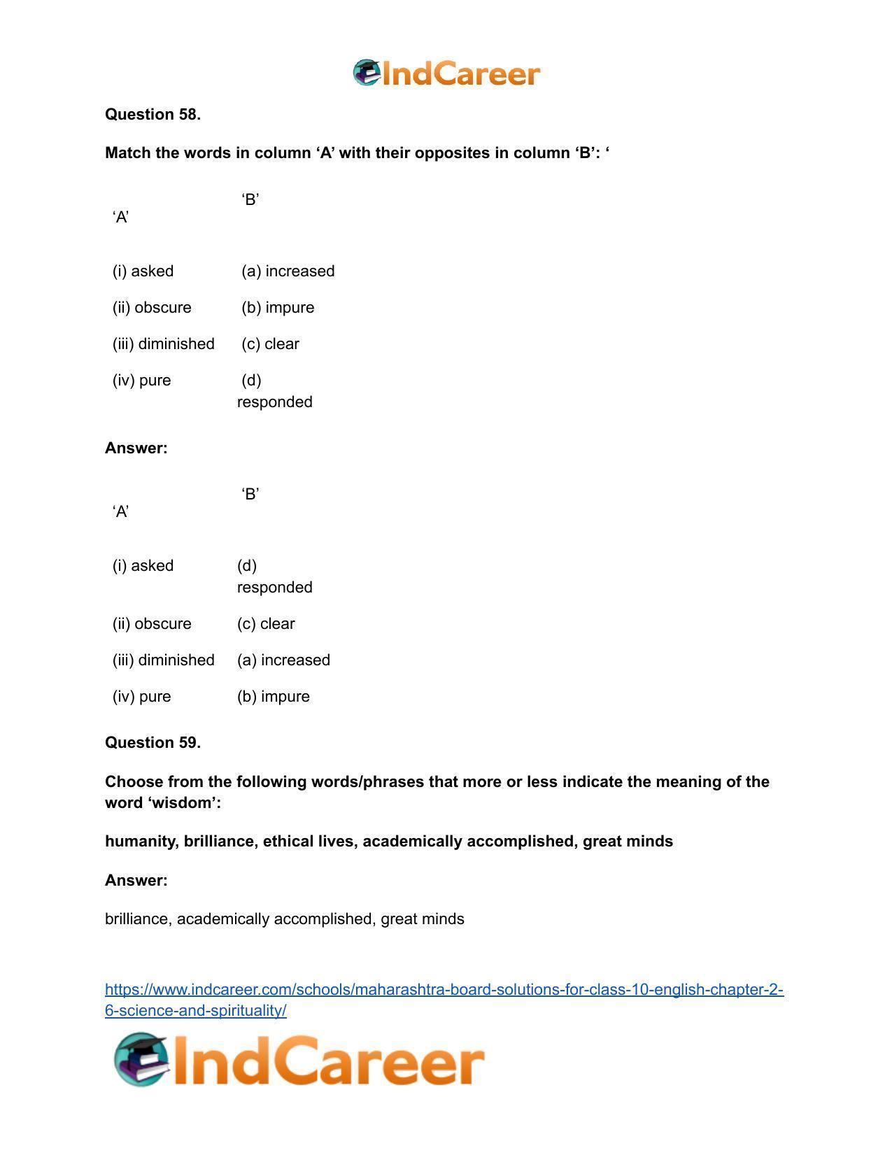 Maharashtra Board Solutions for Class 10- English: Chapter 2.6- Science and Spirituality - Page 39