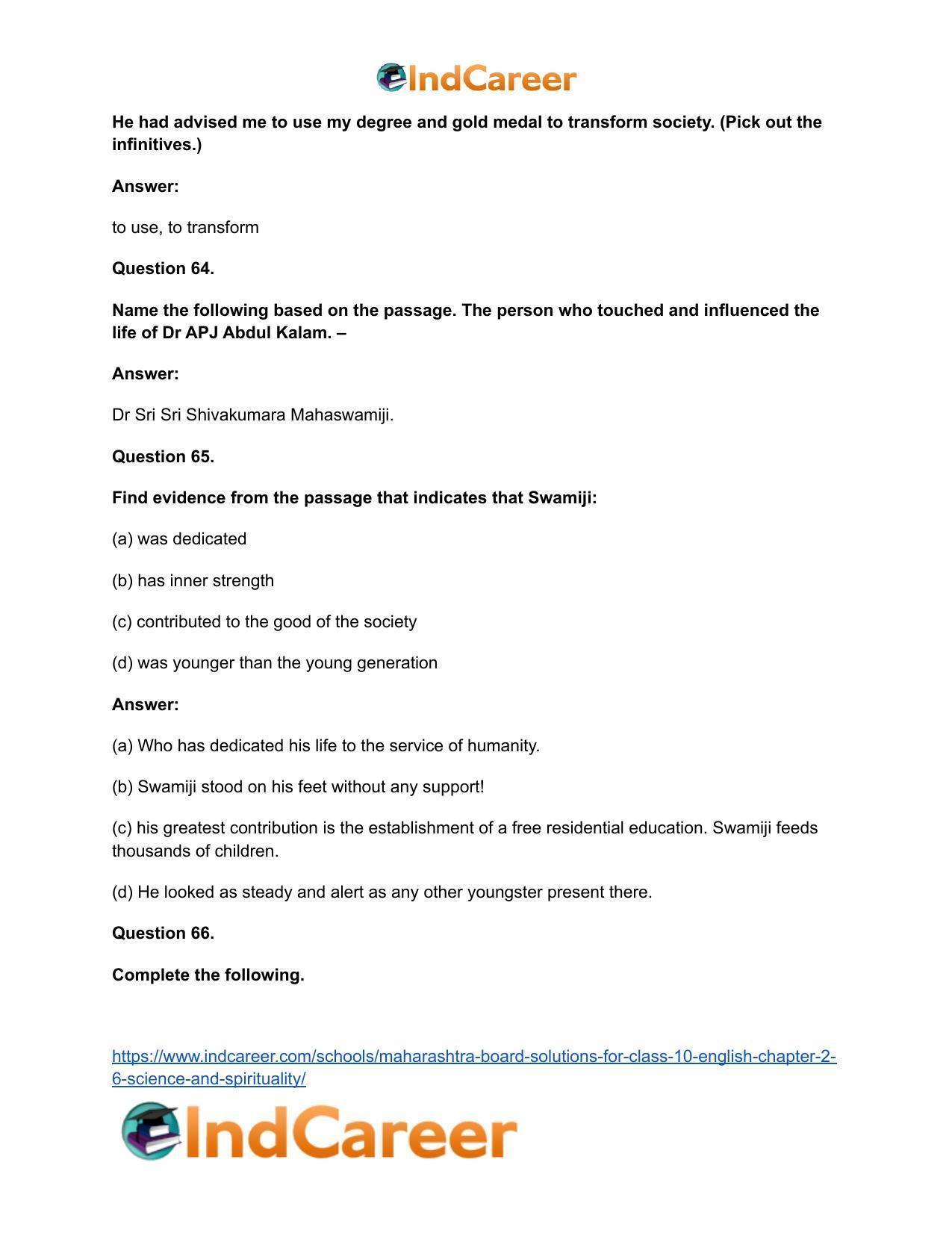 Maharashtra Board Solutions for Class 10- English: Chapter 2.6- Science and Spirituality - Page 41