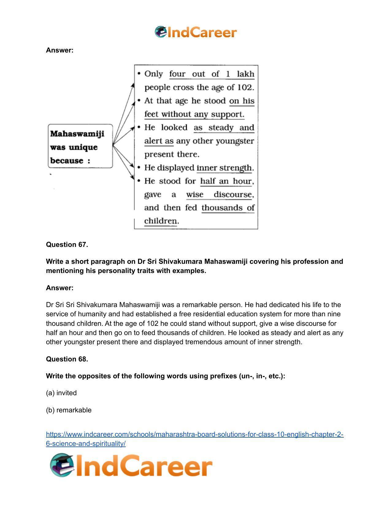 Maharashtra Board Solutions for Class 10- English: Chapter 2.6- Science and Spirituality - Page 42